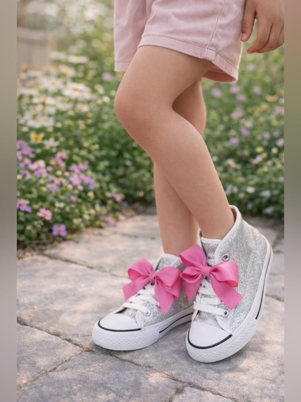 Silver Glitter Bow Sneakers ✨💖 / Tenis Niña Brillo Rosa 🎀👟